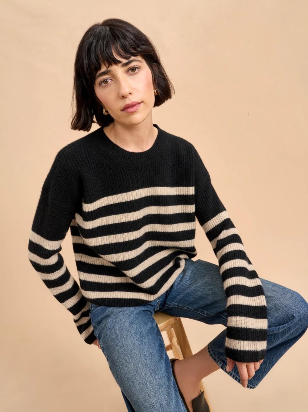La Ligne Mini Tojours Black & Cream Striped Crewneck Sweater M